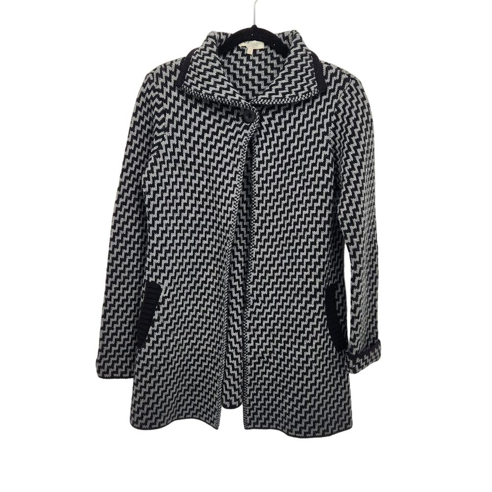 Cocogio Black Gray Zigzag Made in Italy Buttoned‎ Knit Sweater Coat Women's S